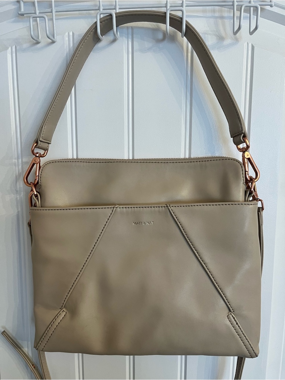 Matt & Nat Taupe Shoulder Bag with Rose Gold Hardware